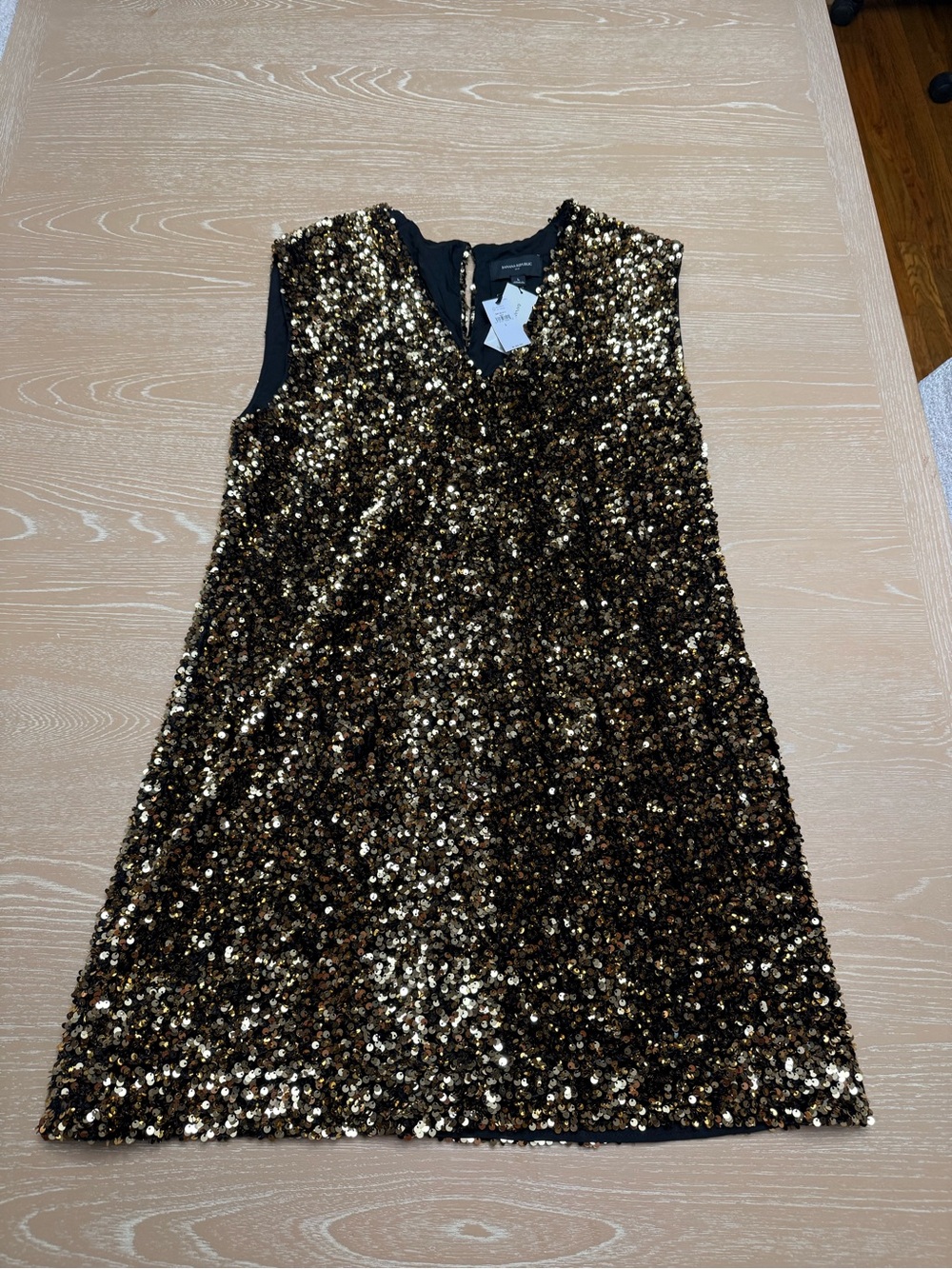 Banana Republic Black and Gold Sequin Sleeveless Shift Dress